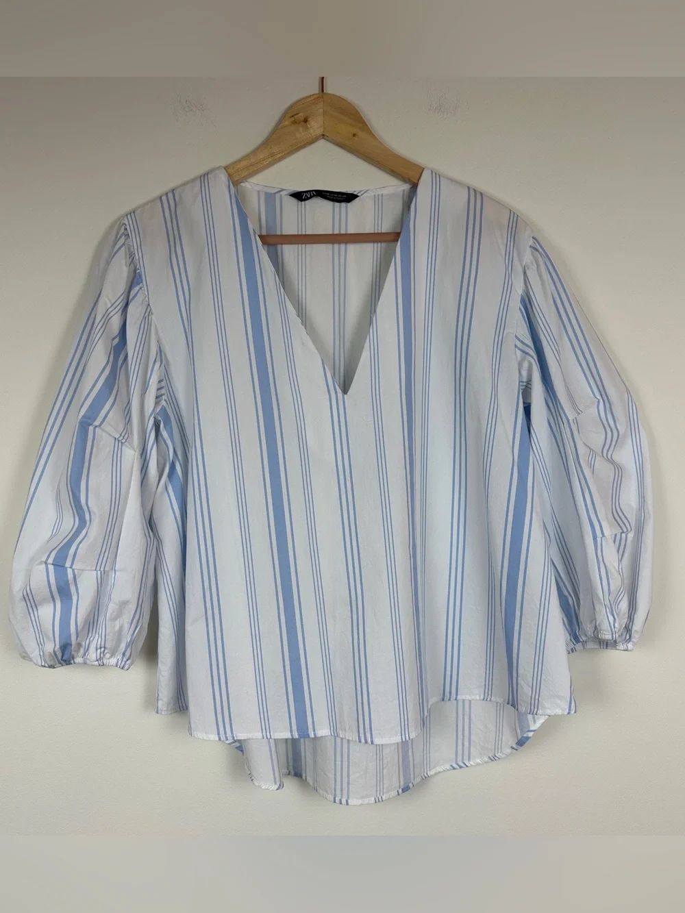 ZARA Striped Puff Sleeve Blouse Sz M